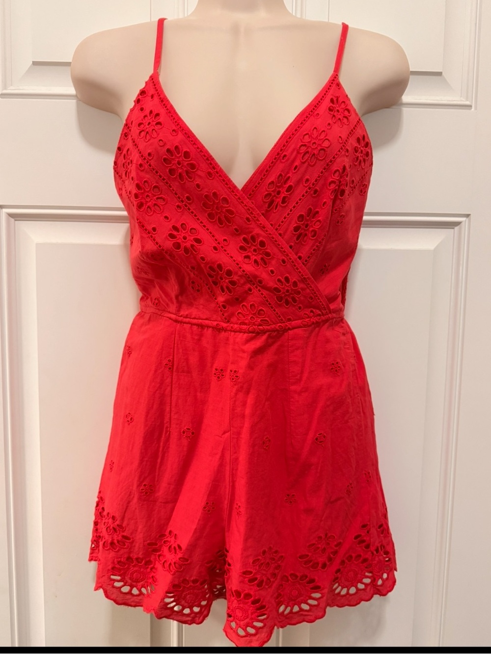 Japna Cotton Romper Eyelet - Red, XS